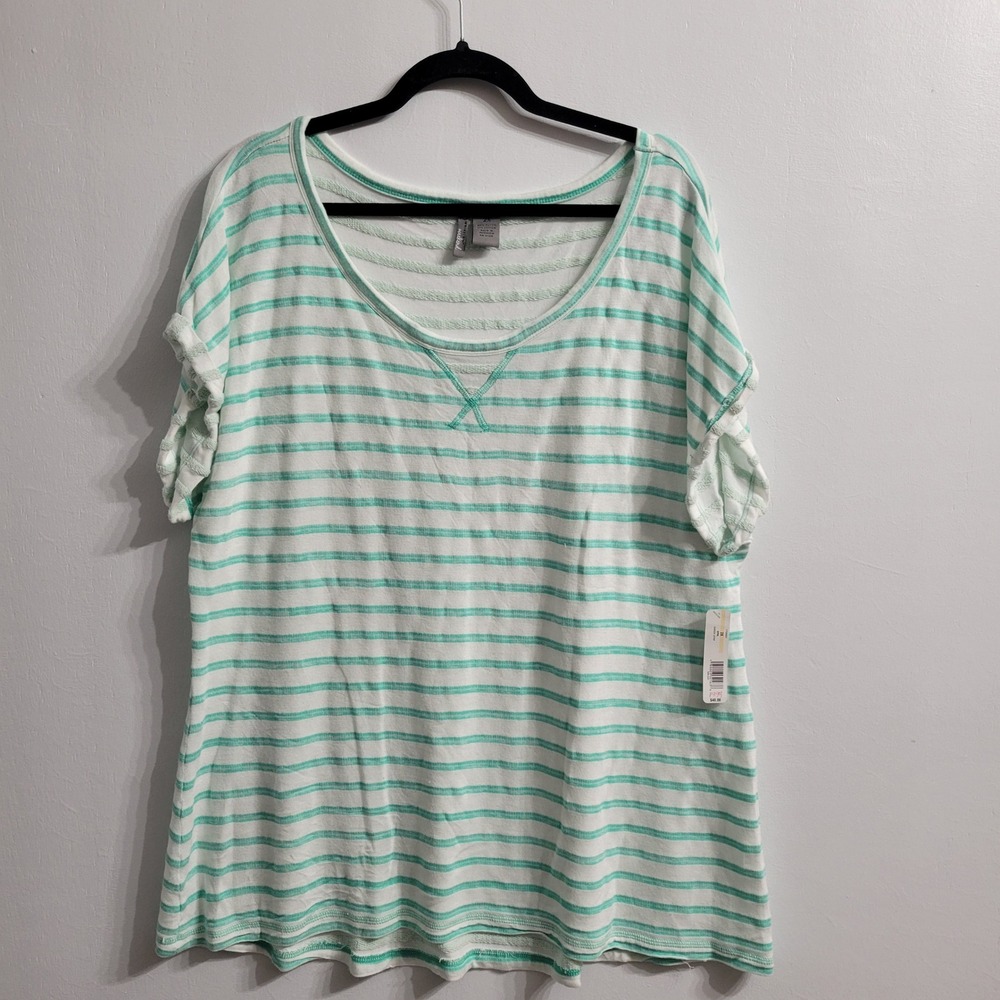 New Directions Weekend Top Women 2X Mint Green Striped Cuffed Sleeve NWT
Lounge